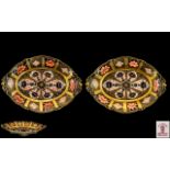 Royal Crown Derby Fine Quality Pair of Old Imari Pattern Solid Gold Banded Footed Dishes of