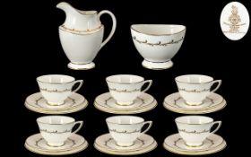 Royal Doulton 'Rondo' Tea Service comprising milk jug, sugar bowl, six cups, six saucers and six