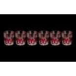 Cranberry Glass - Suite of Six Engraved 3" Tumblers, made in Czechoslovakia, beautifully decorated,