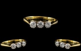 18ct Gold Attractive 3 Stone Diamond Set Ring. Fully Hallmarked for 18ct - 750.