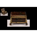 Small Antique French Moss Lidded Agate Trinket Box with a Gold Coloured Framework,