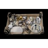 Box of Assorted Plated Ware and associated items, to include trays, footed bowl, candlesticks,