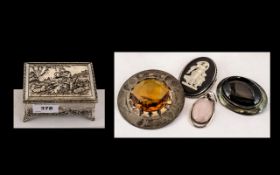 Antique Jewellery Box Containing a Large Antique Scottish Brooch with gemstone,