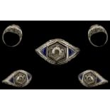 Art Deco Period - Attractive and Nice Quality 18ct White Gold - Exquisite Diamond and Sapphire Set