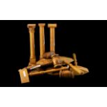 Masonic Interest. ( 6 ) Wooden Gavels and Mallets, Three Wooden Columns and Bases ( 12 ) Pcs.