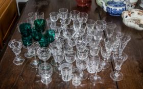 Large Collection of Vintage Glasses, various shapes and designs both engraved and plain,