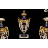 Royal Crown Derby Twin Handle Imari Pattern Lidded Vase. Pattern No 1128 & Date 1900.
