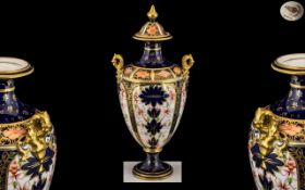 Royal Crown Derby Twin Handle Imari Pattern Lidded Vase. Pattern No 1128 & Date 1900.