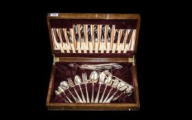 Canteen of Cutlery housed in a wooden case, place setting for six, EPNS. Rodgers of Sheffield.