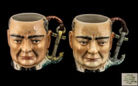 Shorter and Son Staffordshire Pair of Large Early Hand Painted Character Jugs of ' Winston