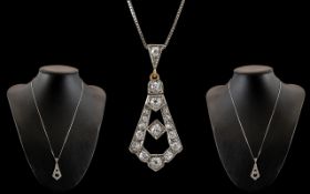 Art Nouveau Platinum and 18ct Gold Diamond Set Pendant of Superb Quality. c.1900 - 1905. Diamonds of