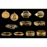 A Collection of Gold Wedding Band -Ring, Medal and Locket. All Fully Hallmarked. 22ct Gold - 10.