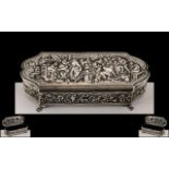 Dutch 19th Century Superb Quality Silver Embossed Lidded Shaped Trinket Box,