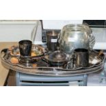 Miscellaneous Selection of Silver Plated Items comprising a large oval galleried tray, wine cooler,