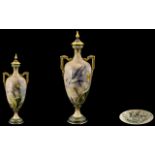 Royal Worcester Hadleys - Superb Hand Painted Twin Handle Urn Shaped Lidded Vase,