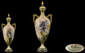 Royal Worcester Hadleys - Superb Hand Painted Twin Handle Urn Shaped Lidded Vase,