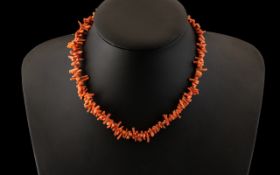 1920's Graduating Pink Coral Necklace, Gold Coloured Clasp. 16 Inches In length. Please See Photo.