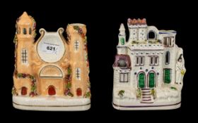 Two Antique Staffordshire Cottages, One In the Form of a Country House with a Drummer Man,