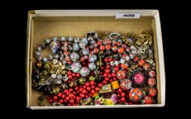 Misc Box of Costume Jewellery with Two Murano Glass Bead Necklaces.