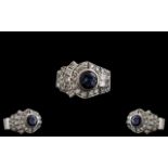 Art Deco Period Superb Platinum Diamond and Sapphire Set Cocktail Ring.