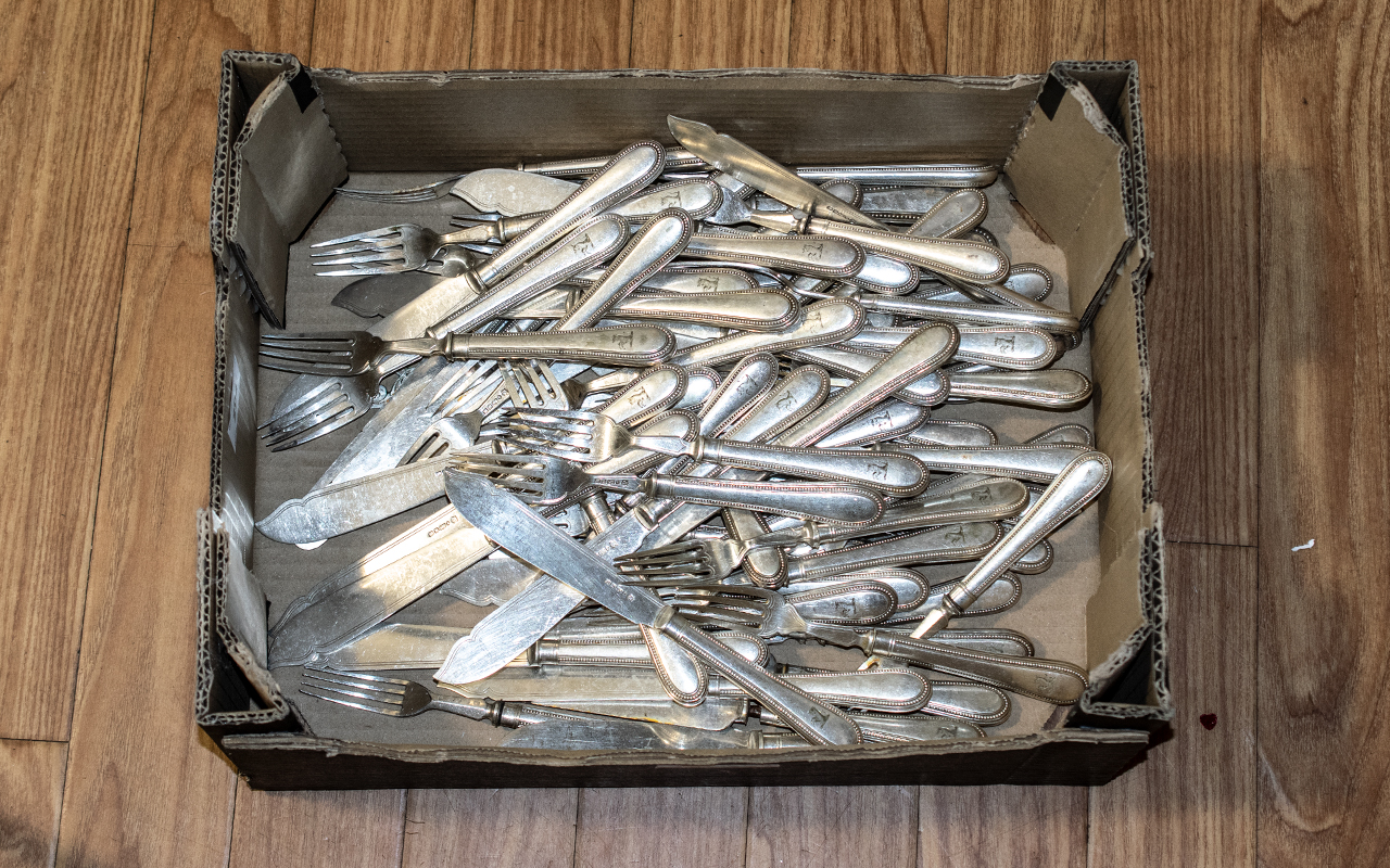 Large Collection of Matching Antique Silver Plate Flatware, huge collection of flatware,