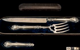 Victorian Period - Quality Boxed Set of Sterling Silver Handle Carvers. In Excellent Overall