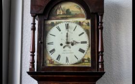 A Mid Victorian Mahogany Cased Grandfather Clock, with a painted arch dial with 8 day movement.