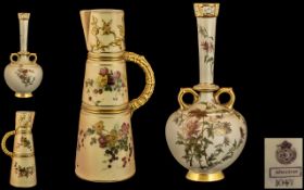 Royal Worcester Hand Painted Blush Ivory Persian Style Vase,