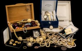 A Mixed Lot of Costume Jewellery, some antique, to include a quantity of pearls, some silver clasps,