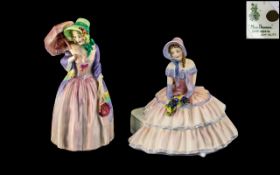 Royal Doulton Pair of Old Hand Painted Porcelain Figures, 1/ Miss Demure, HN1402, designer L.