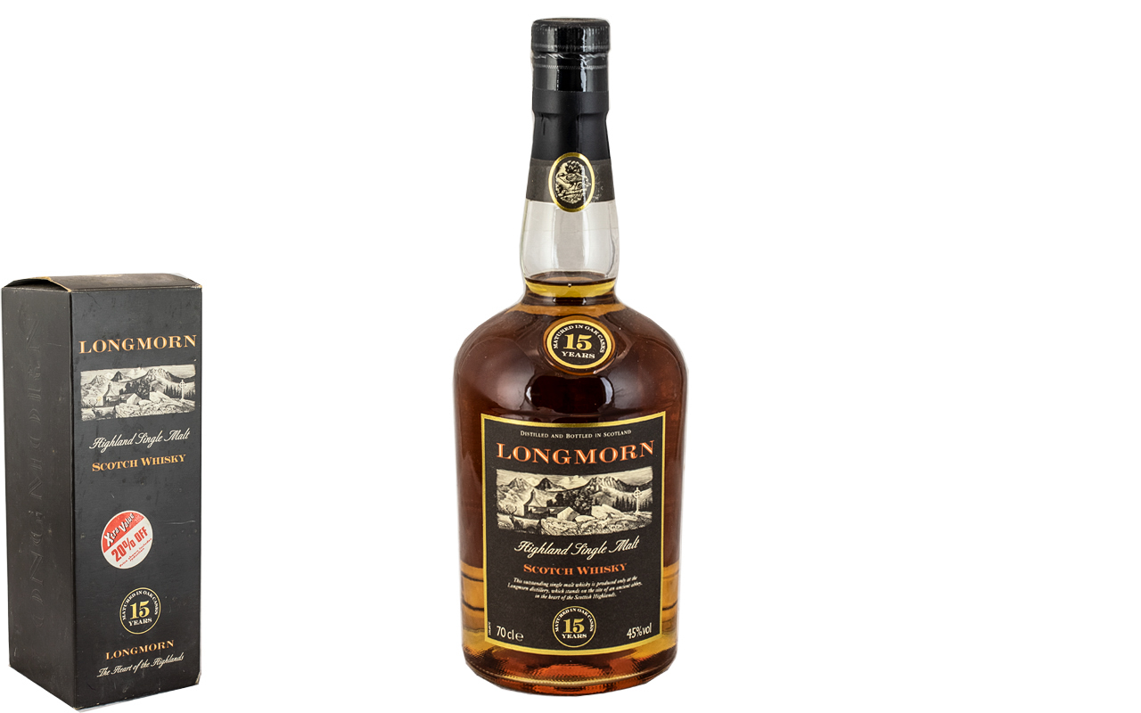 Longmorn - Fine Highland Single Malt Scotch Whisky Matured In Oak Casks For 15 Years, Bottled 2006.