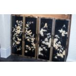 Set of Four Black Lacquered Chinese Wall Panels depicting flowers and birds; 36 inches (90cms) x