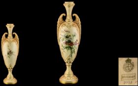 Royal Worcester Hand Painted Tall and Impressive Blush Ivory Twin Handled Vase decorated with