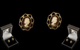 9ct Gold Cameo Set Earrings, cameo earri