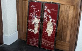 Pair of Chinese Red Lacquered Panels dep