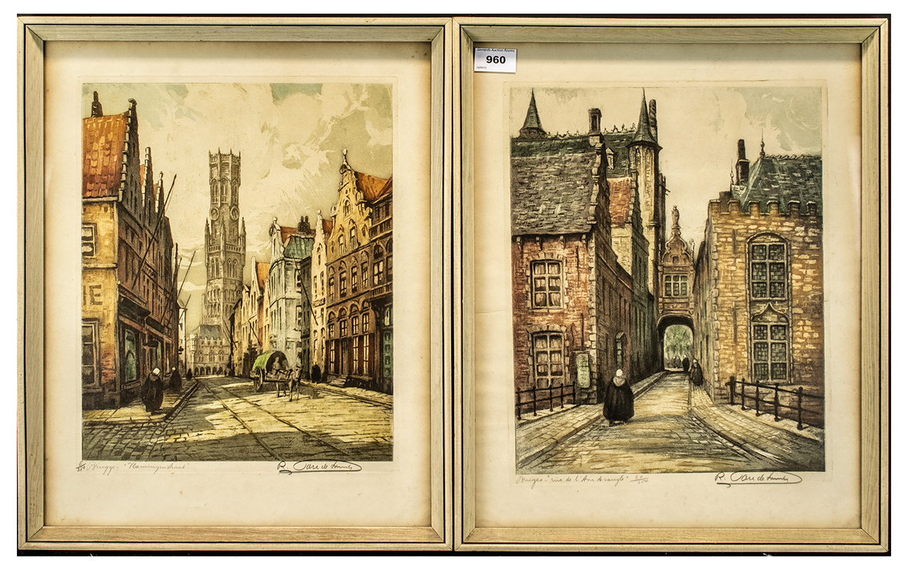 A Pair of Dutch Signed Coloured Prints,