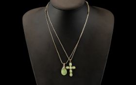 Two Silver Necklaces with green stones,