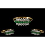 Ladies - Attractive 9ct Gold Diamond and Emerald Set Dress Ring with Full Hallmark to Interior of