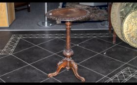 Victorian Carved Walnut Side Table, On Carved Column And Cabriole Legs.