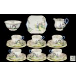 Shelley 'Archway of Roses' Tea Set, 1940-1959 Cambridge style, 21 pieces, comprising: six cups,