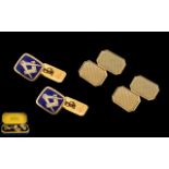 Gents 9ct Gold Pair of Boxed Masonic Cufflinks with Enamel and Gold Tops,