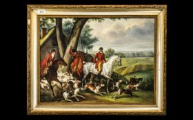 Oil on Board Depicting a Hunting Scene with good detail and colour; 29 inches x 23