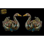 Pair of Chinese Antique Mandarin Duck Cloisonne Insense Burners with Detachable Lids to the Ducks