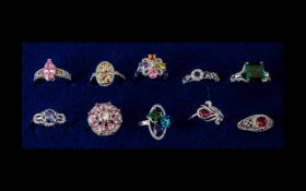 Great Collection of Silver & Different Coloured Stone Rings. They are all Stamped for Silver 925,