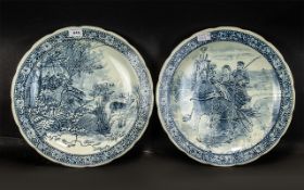 Two Boch Belsts Charger Plates of typical colour. Hunting scene and horse and cart.