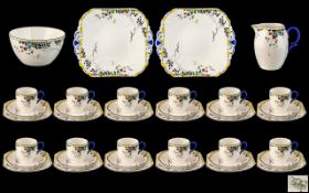 Shelley Art Deco Tea Service, twelve place setting, 'Leafy Branches', pattern number 11602,