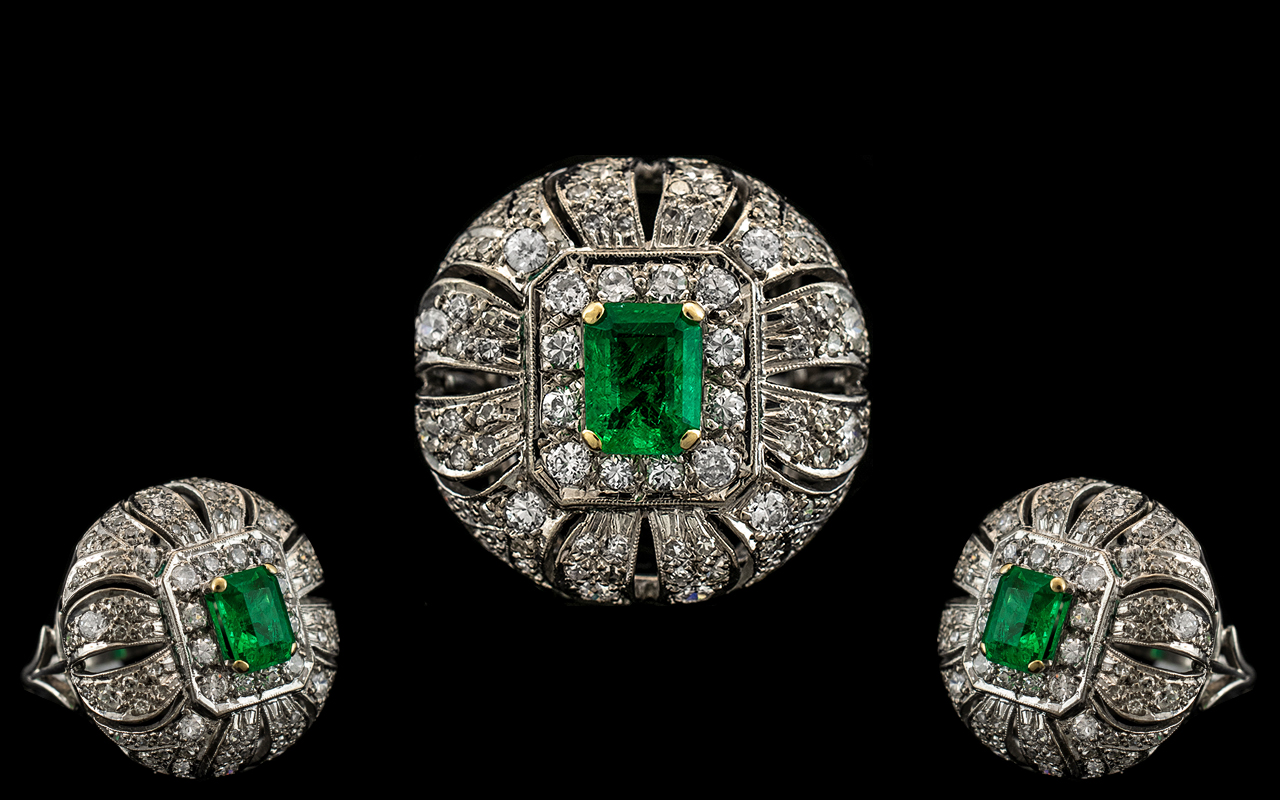 Art Deco Period - 1930's Stunning Platinum Diamond and Emerald Set Large and Impressive Cocktail