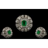 Art Deco Period - 1930's Stunning Platinum Diamond and Emerald Set Large and Impressive Cocktail