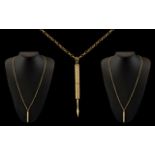9ct Gold Long Belcher Chain with Attached 9ct Gold Telescopic Cased Toothpick.