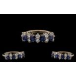 Ladies 18ct White Gold - Attractive Diamond and Sapphire Set Ring. Excellent Design / Setting.